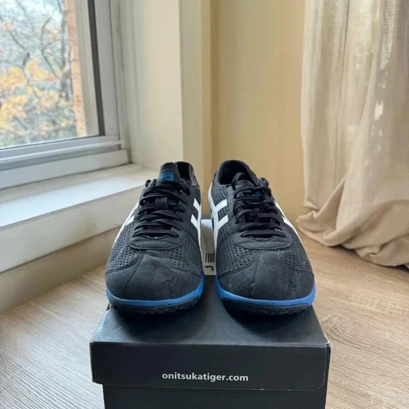 Onitsuka Tiger Rio Runner Trainers Sneaker Shoes Black Blue White Mens 9.5 - Picture 6 of 9